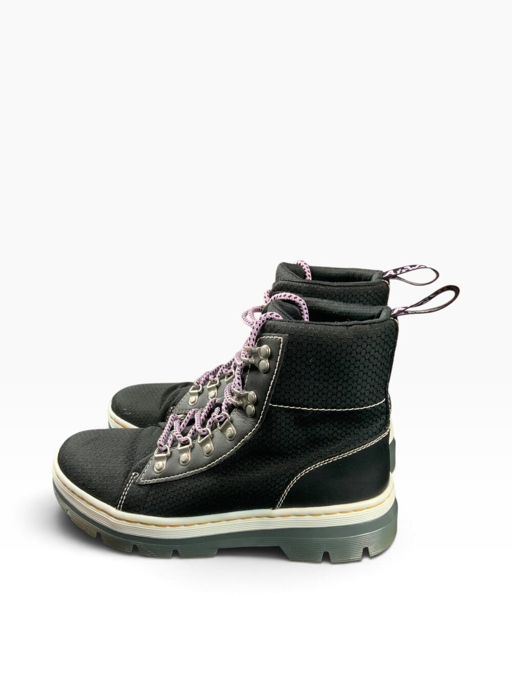 Dr Martens Combs W Womens 8 Black Combat Boots Lavender Lace Chunky Sole
